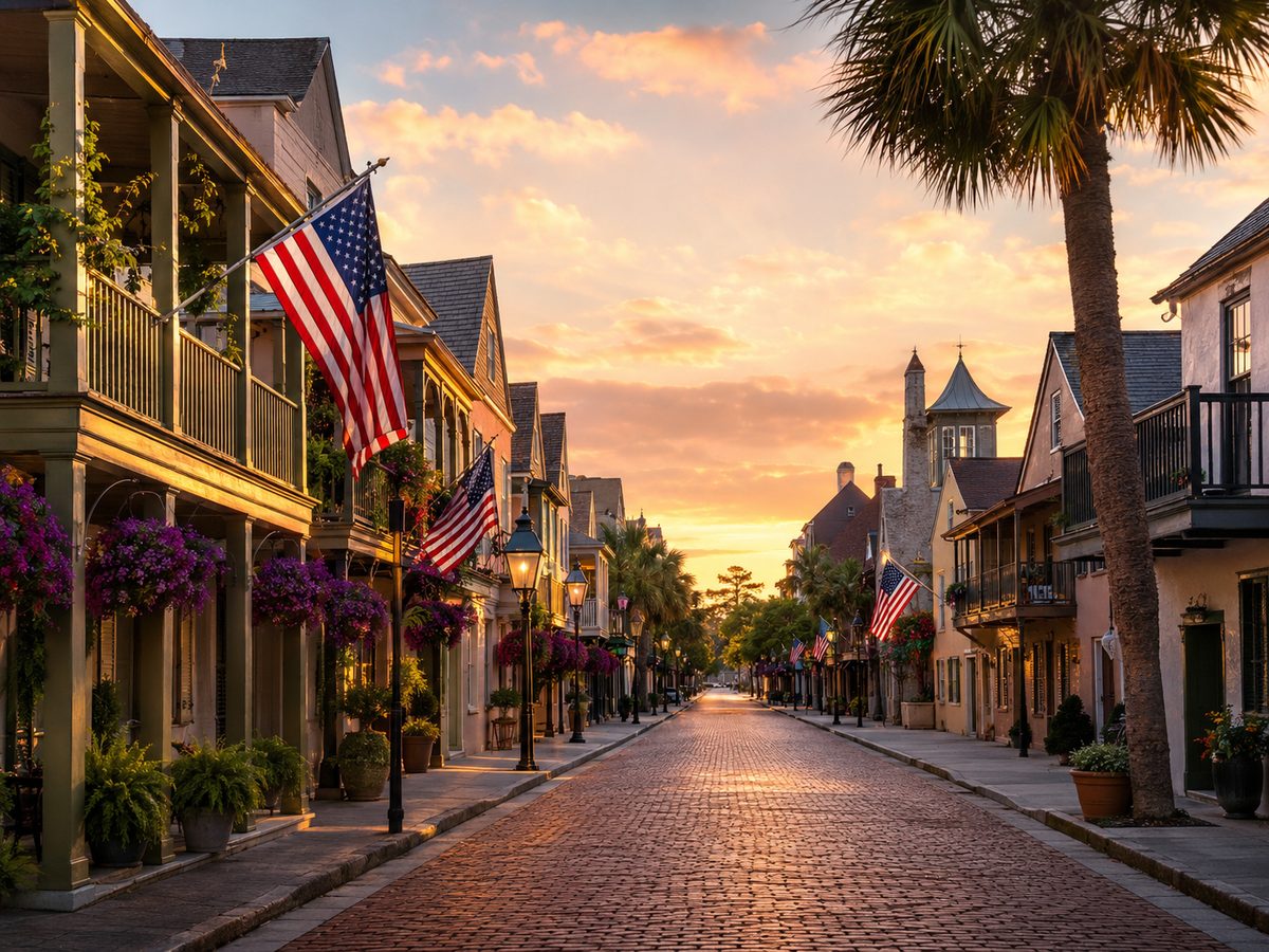 Historic St. Augustine street at sunset
